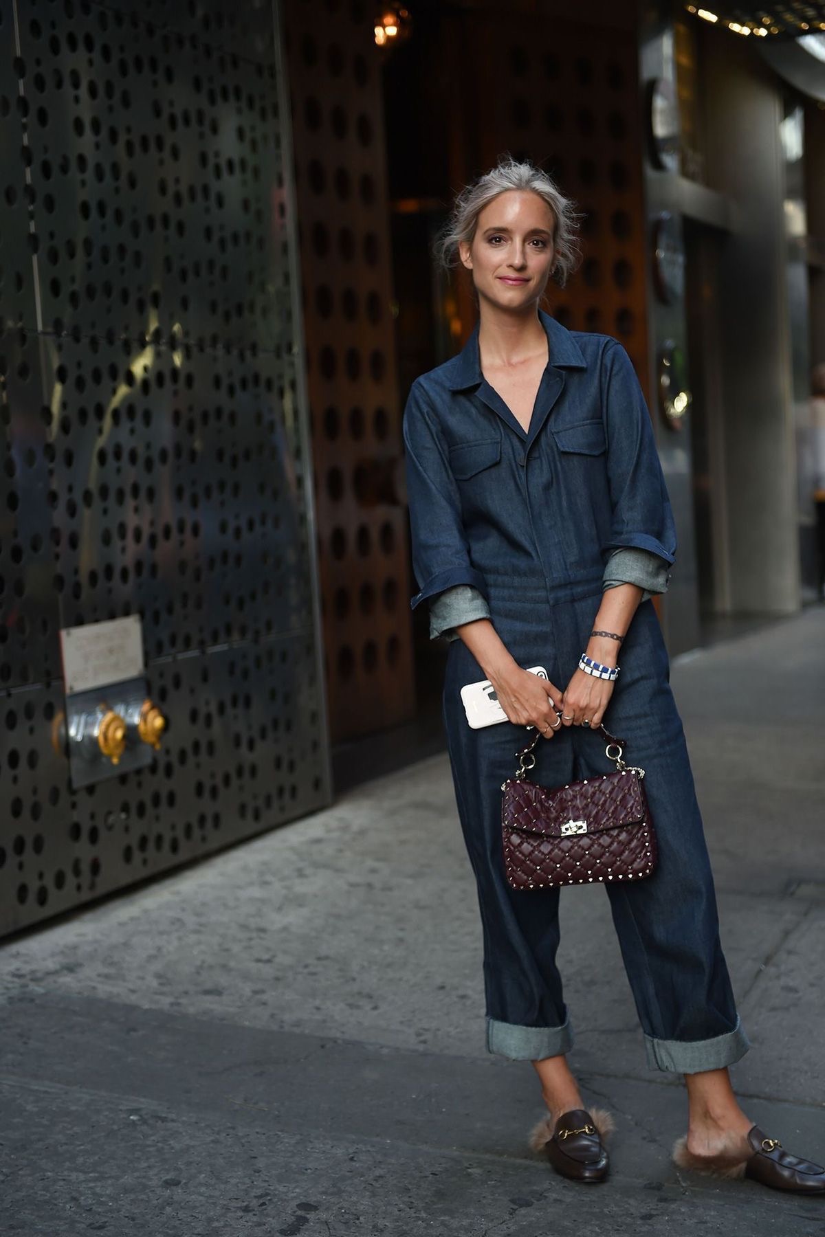 Denim Jumpsuit gucci fur loafers quilted handbag