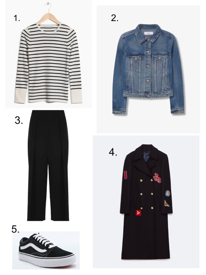 denim jacket breton top cropped trousers vans old skool