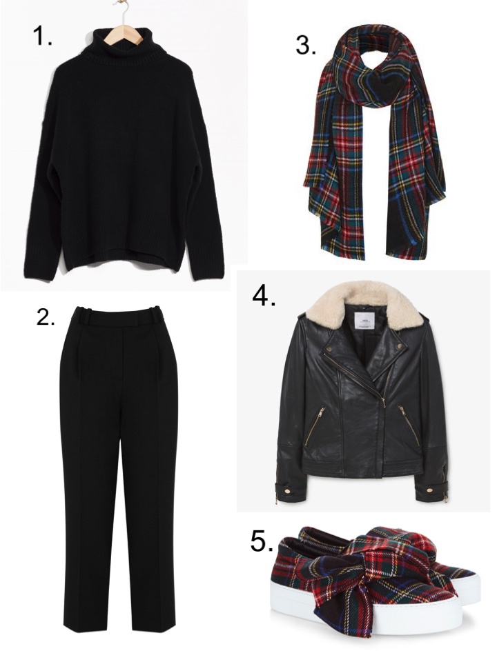 mensy trousers, shearling leather jacket, joshua sanders bow shoes 