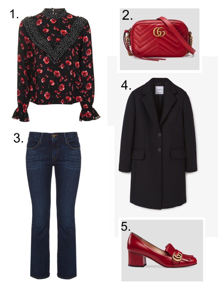 Gucci Marmont, Top Shop Blouse, Frame Jeans 