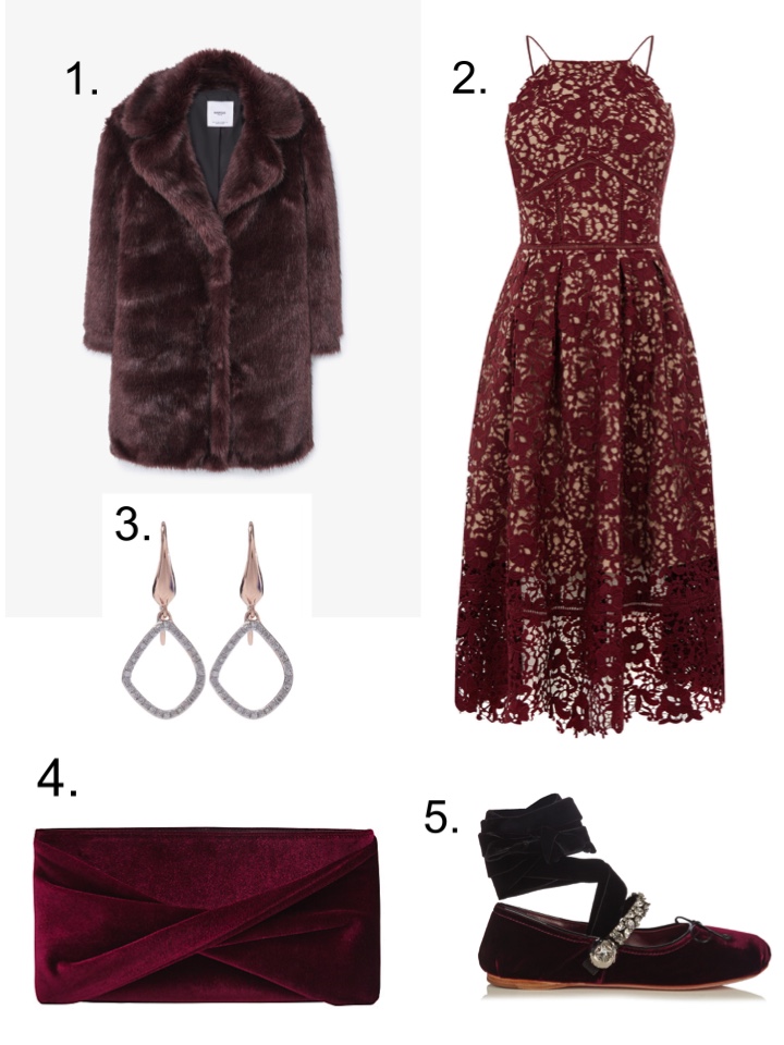 mango Faux Fur, Monica Vinader Earrings, Warehouse Lace Dress, Miu Miu Ballet Flats