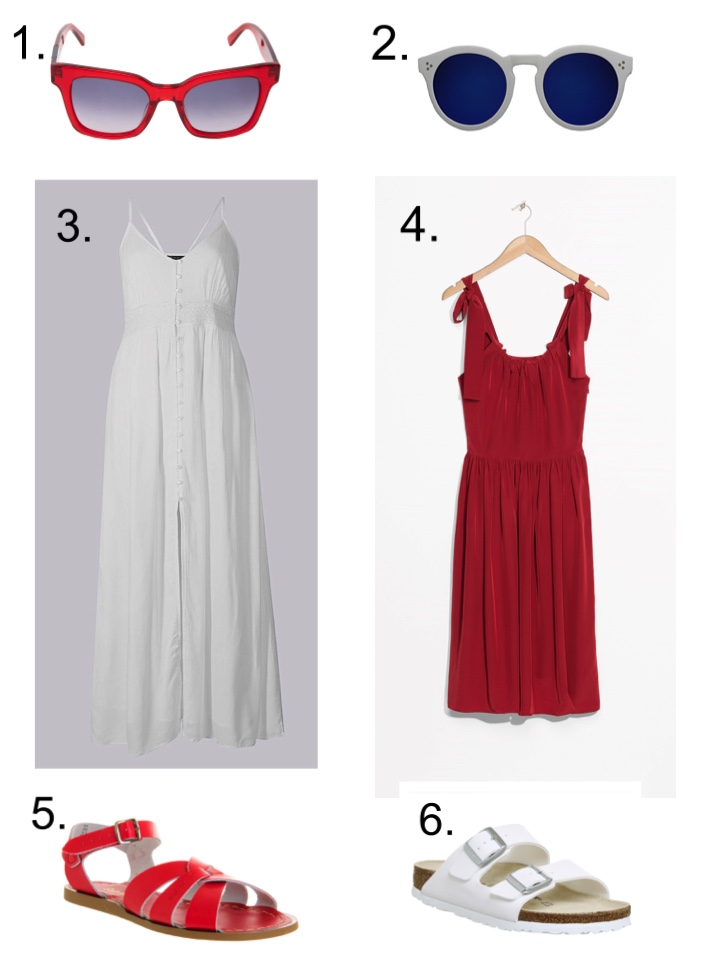 White sundress, Red Sundress, White Birkenstocks, Red Saltwater Sandals