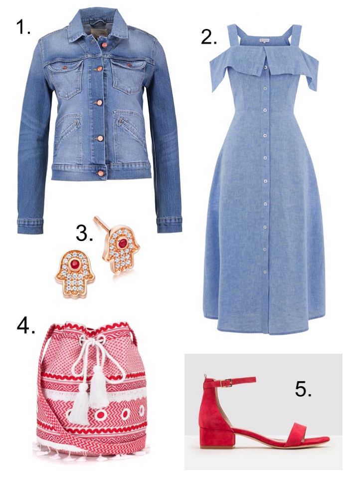 Denim Jacket Chambray Dress Red Sandals 