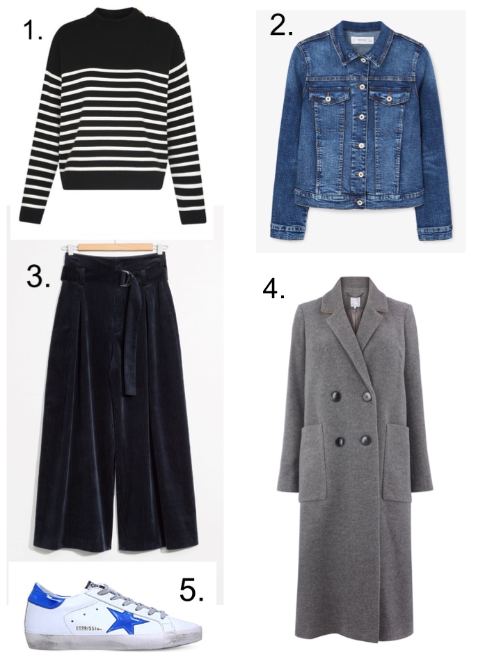 other stories navy cords breton jumper denim jacket 
