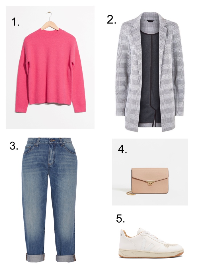 Pink Jumper, Veja trainers, Boyfriend jeans 