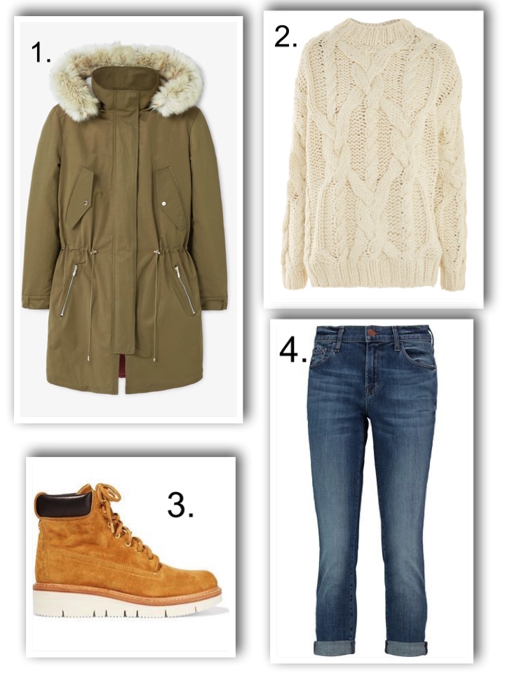 chunky boots, parka, topshop cable jumper 