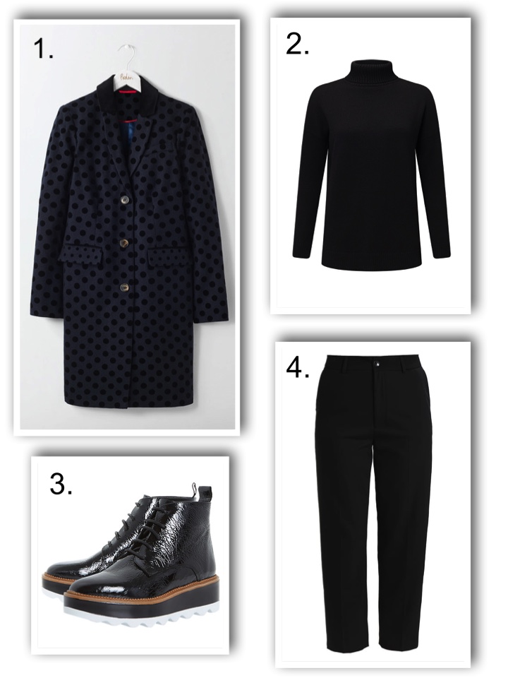 chunky boots, boden coat, mos mosh trousers