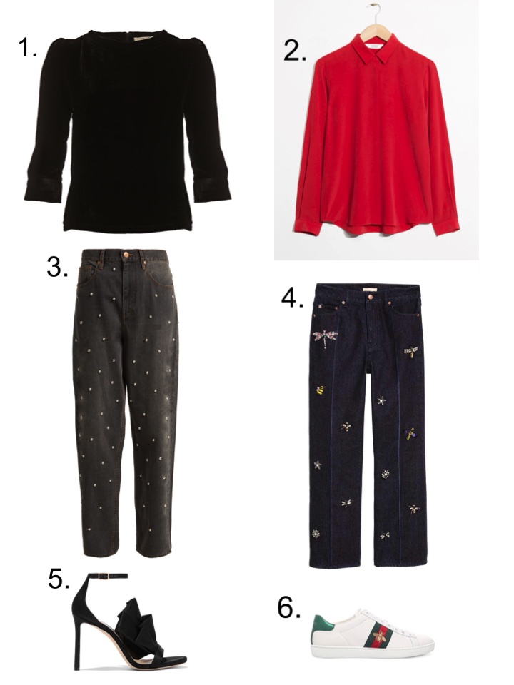 etoile isabek marant embellished jeans, Iris fashion velvet top, Gucci bee trainers 