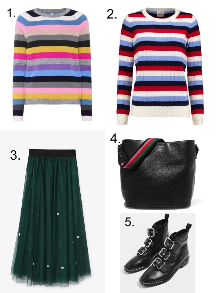 Colourful stripe sweaters, mango tulle beaded skirt 