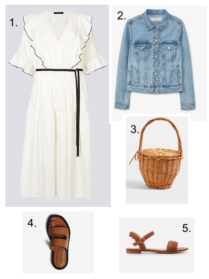 white M&S Dress Mango denim jacket topshop basket bag 