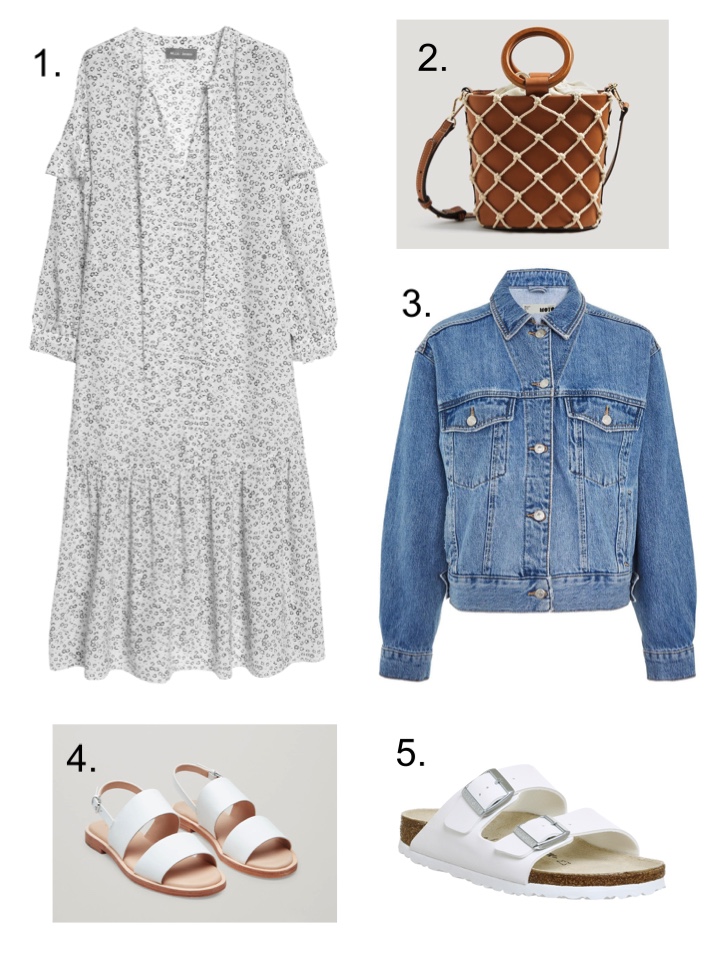 floral dress MIH denim jacket white birkenstocks