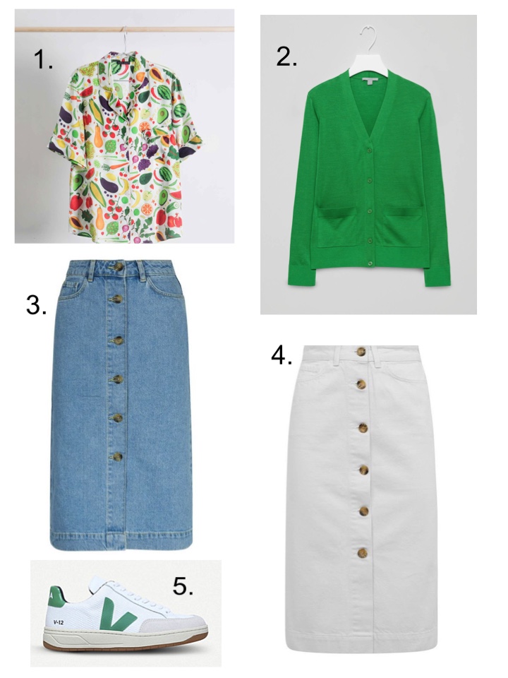 fruit and vegetable shirt denim skirt veja trainers 