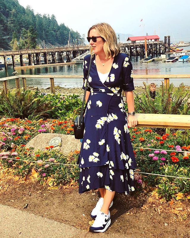 wearing Ganni dress 