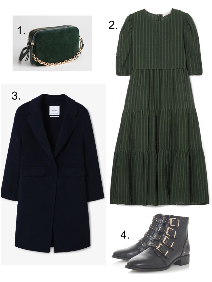 Navy Coat Mango, See by Chloe Green Dress 