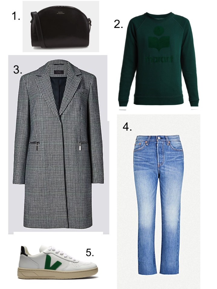 M&S Check Coat, Levis Wedgie Jeans, Veja V10 Trainers 