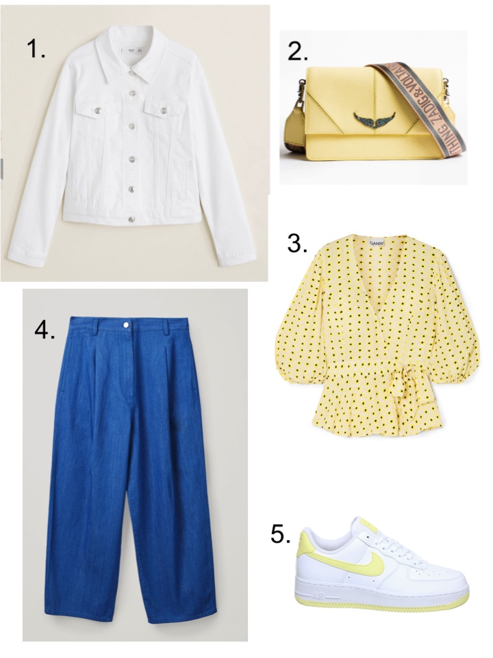 White Denim Jacket, Lemon accessories, summer whites 
