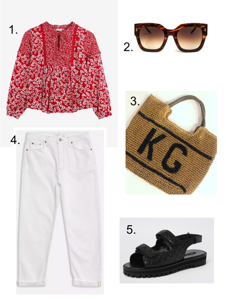 White Jeans, Chunky Sandals, Boho Top 