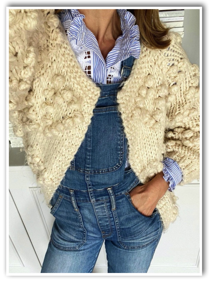 Natasha in Dungarees and Fluffy Cardigan 
