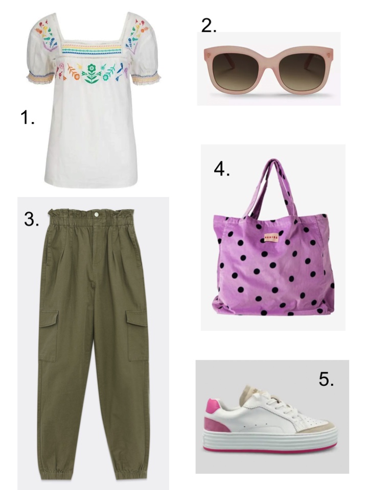 khaki trousers, summer trainers 