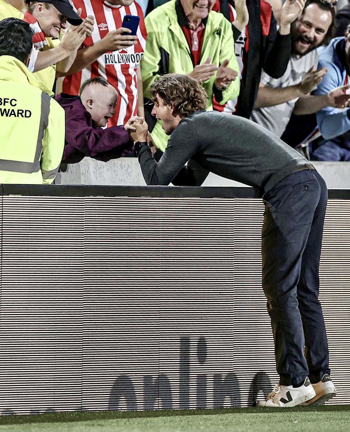 Thomas Frank and Woody after last week's match against Arsenal