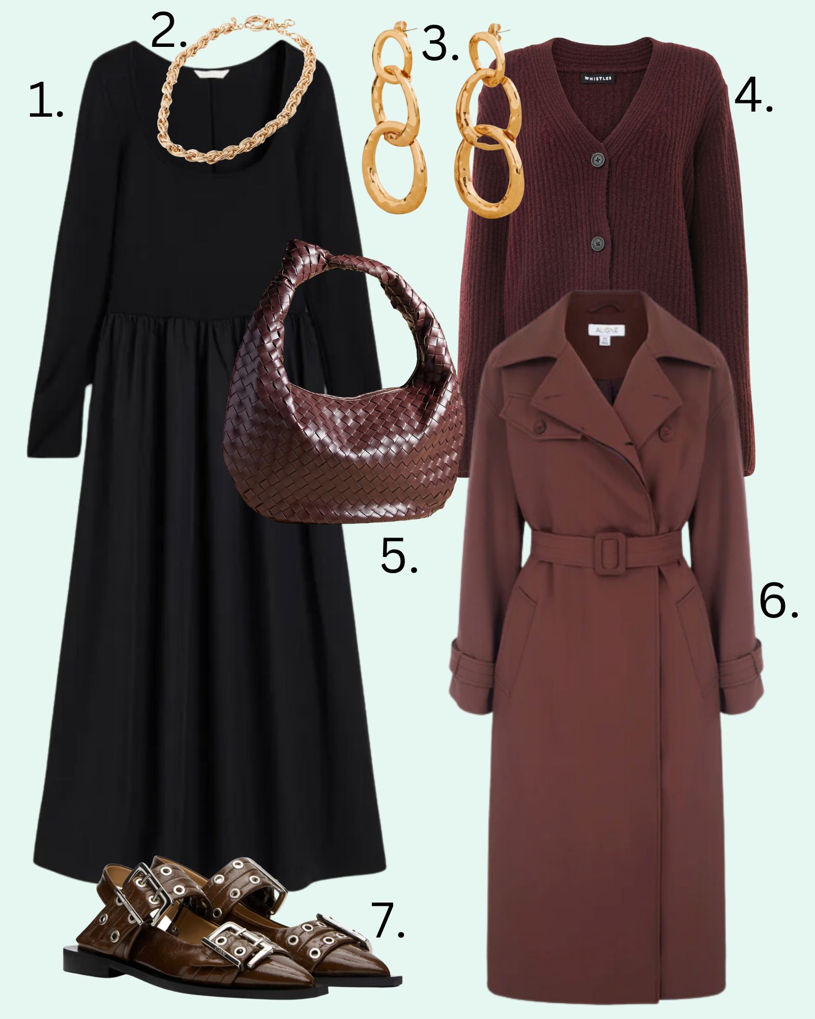 7 outfit ideas for March. Black midi dress 